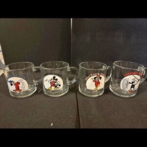 Clear Glass Disney Mickey Mouse Coffee Mug - Set of 4